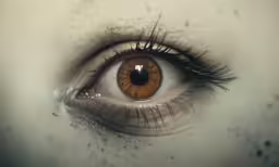 an eye with brown eyes looks down