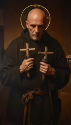 the man is holding cross keys in his hands