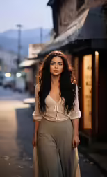 the beautiful lady in the high - fashion photo is walking down the street