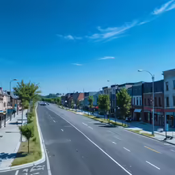 an empty city street with buildings and buildings
