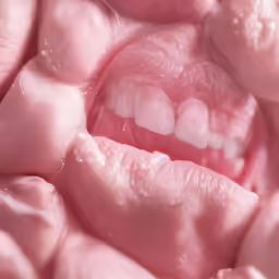 pink gums that look like teeth are inside a mouth