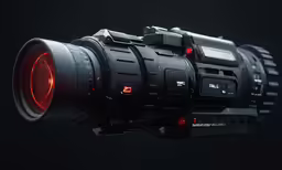 a large camera on top of a black background