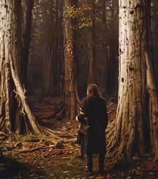 a person standing on a path in the woods