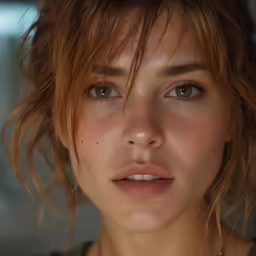 a woman that has freckled hair and a necklace