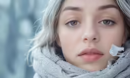 woman with nose tube stuck between nose and neck