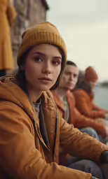 a group of young people sitting next to each other