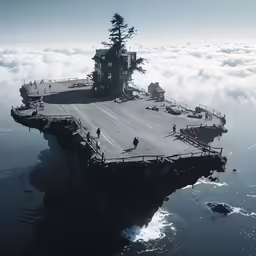 a floating island with a massive building built into the air