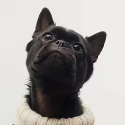 a little black dog wearing a collar