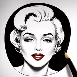 an artist has created a drawing with her face