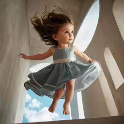 the small child has a hair flying from her dress
