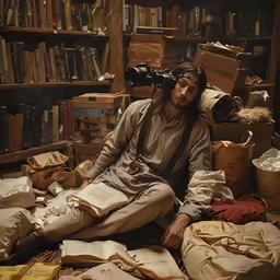 man sitting on a floor with many papers