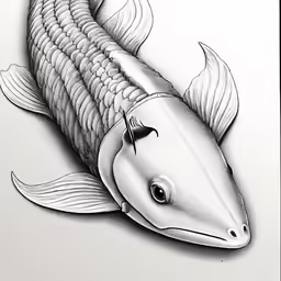 an ink painting of a fish with a black outline