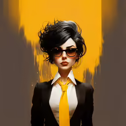 a very unique digital painting with a woman dressed as a suit and tie