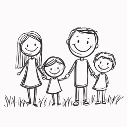 a family standing in the grass with their arms around one another