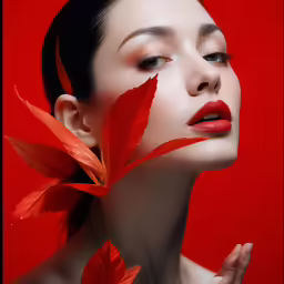a woman has red flowers in her hair