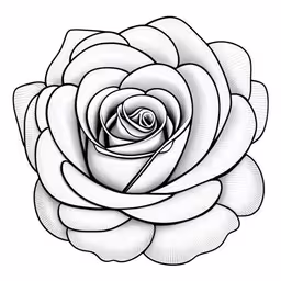 a white rose flower with petals, in the shape of the flower,a white rose flower with black and white leaves,a black and white flower with a long stem,black and white photograph of a flower with petals,an outline of a white rose that is on a white background