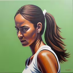 painting of a young black woman wearing a top knot,a painting of a woman with long hair