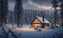 a house on a snowy winter day with trees