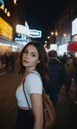 a woman wearing black is looking away from the camera