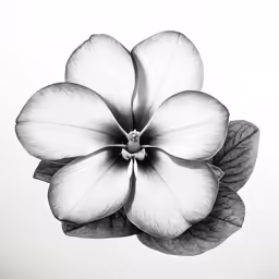 the black and white image shows a large flower