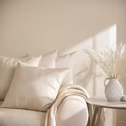 the small vase is sitting beside the couch