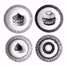 four plates with different designs in them