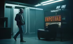 a man standing in a dimly lit room