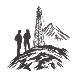 two people standing in the shade by a radio tower