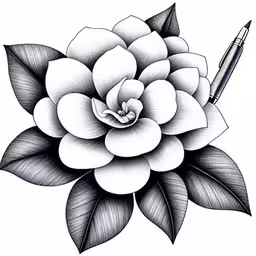 a black and white drawing of a flower