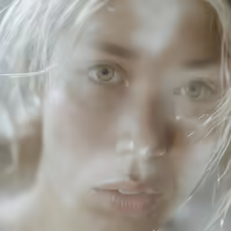 this is a young blonde haired woman looking in the mirror