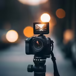 a camera attached to a tripod on a street