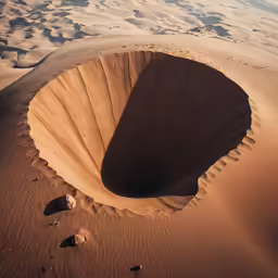 an empty hole in the desert sand