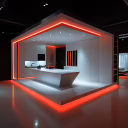 a large room with bright colored lighting on the walls