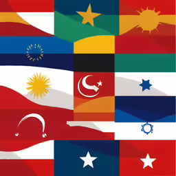 several flags with different colors and sizes