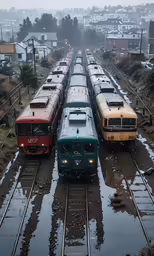 a number of trains on train tracks near each other