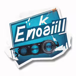 a pair of speakers with a sticker in the background