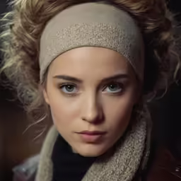 a very beautiful girl with short hair wearing a scarf