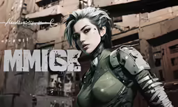an animated woman with white hair in front of a building