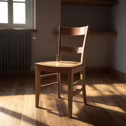 a wooden chair sitting on a hard wood floor