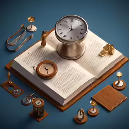 a collection of objects that include clocks and books