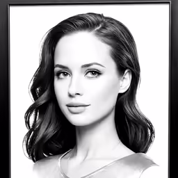 a black and white photo of a woman with long hair