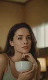 a beautiful woman drinking a cup of coffee