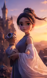 disney pixarella and her baby tortoise looking at an object in the sky
