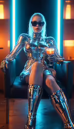 a woman wearing sunglasses is sitting in a chair holding a candle