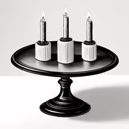 black and white candles on a tray