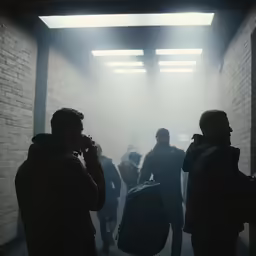 the fog is covering several people, including a person taking a picture