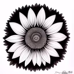 a drawing of a white sunflower on a black background