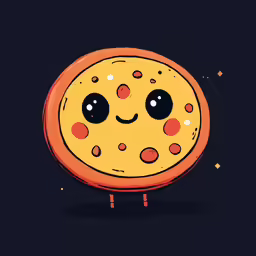 an orange pizza with the face of a smiling character