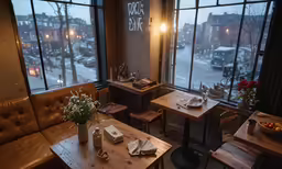 a couple of booths are inside a building