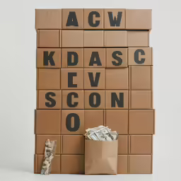 the acw kdasc video scon logo is shown on top of a stack of cardboard boxes